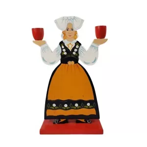 Vintage Swedish Lady Candlestick Holder Sweden Candle Holder Wood 11" Tall - Picture 1 of 7