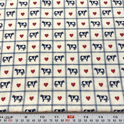 Vintage Joan Kessler Concord Fabrics Cows & Hearts Cotton by the Half Yard - Image 1 of 2