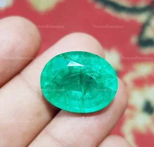 19.40 Crt Lab Created Green Emerald Oval Shape Ring Size Loose Gemstone - Picture 1 of 5