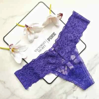 Victoria's Secret The Lacie Posey Lace Lace-Up Thong Panty Purple Shock Size XL - Image 1 of 4