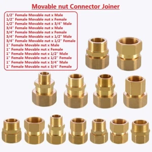Brass1/2" 3/4" 1"Male/Female Thread Movable nut Connector Joiner Fitting Adapter - Picture 1 of 20