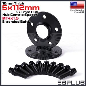 [2] 10mm Thick Audi 5x112mm CB 57.1mm Wheel Spacer Kit 14x1.5 Ext Bolts Included