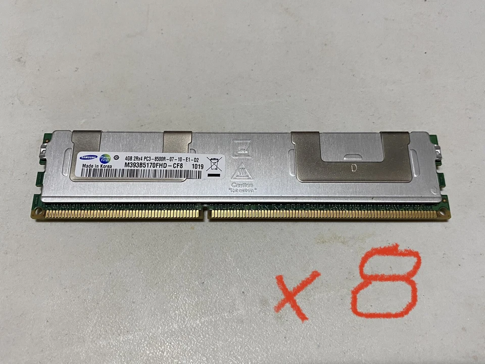Samsung 32GB (8 x 4GB) 2Rx4 PC3-8500R M393B5170FHD-CF8 ECC Server RAM RDIMM - Image 1 of 1