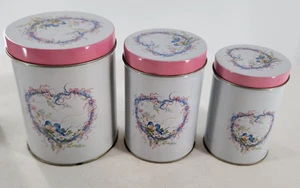 Vintage Tin Victorian Bluebird 3 pc Nested Canister Set in Box - Picture 1 of 4