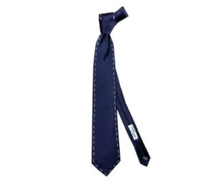 Cravate Soie Bleu Avec Piqûres Blanc Hand Made IN Italy - Picture 1 of 2