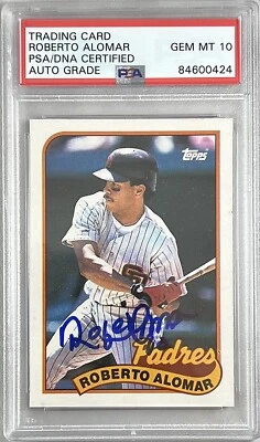 Roberto Alomar auto 1989 Topps RC #206 PSA GEM MINT 10 San Diego Padres MLB - Image 1 of 3