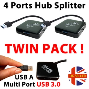2 x USB 4 Port HUB 3.0 Multi Splitter Expansion PC Laptop Adapter - TWIN PACK ! - Afbeelding 1 van 5