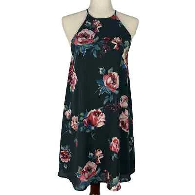 EVERLY SLEEVELESS THIN STRAPS HIGH NECK FLORAL SHIFT MINI DRESS MULTI SMALL EUC - Image 1 of 4