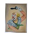 Vintage Clown Painting Signed  Framed Happy Heart Clowncore Art Original 60s 70s
