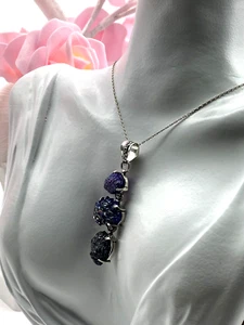 Vintage Pendant Sterling Silver 925 Titanium Druzy Quartz Three Stones 10.10g - Picture 1 of 9