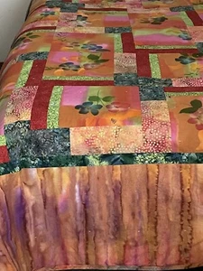 Lovely Colorful Handmade Cotton Batik Quilt Twin Size 82x62” Made In USA - Picture 1 of 19