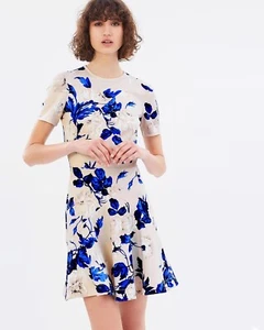 Lover the Label Watercolour Scuba Mini Dress size 6 floral short sleeve stretch - Picture 1 of 16