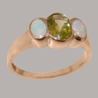 Solid 9k Rose Gold Natural Peridot & Opal Womens Trilogy Ring - Sizes J to Z - Image 1 of 4