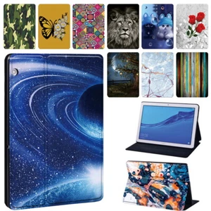 Printed Leather Stand Tablet Cover Case for Huawei MediaPad T3/T5/M5/M5 Lite - Picture 1 of 37