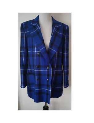 Blazer Escada By Margaretha Ley US 10/EU 40 Vintage 90s Lana pura Cuadros azules  Foto 1 de 4