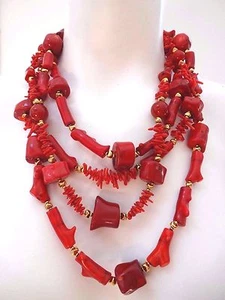 COLLAR HERRAJES JOE & MARIA BARRERA 4 HEBRAS CORAL GRUESO CHAPADO EN ORO 24 K - Imagen 1 de 5