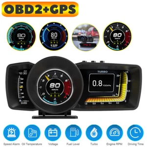 Double écran OBD2 GPS compteur voiture affichage HUD système d'alarme tête haute - Picture 1 of 11