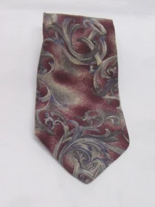 Bill Blass Silk Necktie with Burgundy & Shades of Gray Designs - Picture 1 of 5