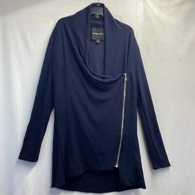 Suéter envolvente Fifteen Twenty cuello capucha cremallera lateral mujer mediano azul marino detalles de cuero Foto 1 de 4