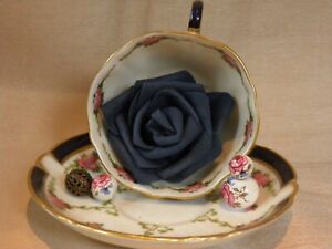 George Jones Crescent China Vintage Cobalt Blue Teacup & Saucer Ornament>