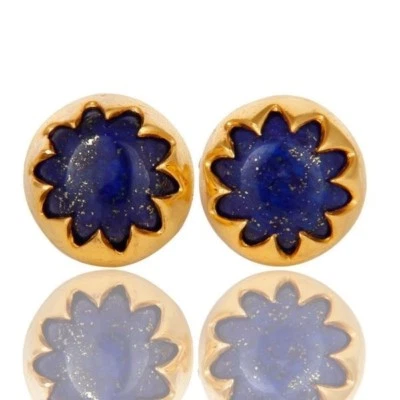Pendientes de piedras preciosas de lapislázuli enchapados en oro amarillo de plata 925 para mujer Foto 1 de 4