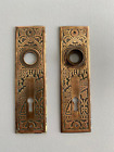 Pair of Antique Aesthetic Bronze Keyhole Entry Door Back Plates 7 1/4"