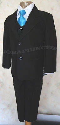 JUEGO DE TRAJE NEGRO FORMAL 5 PIEZAS Niños 2/3/4/5/6/7 Boda/Graduación/Vacaciones NUEVO Foto 1 de 4
