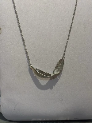 Feather Necklace Long Silver Tone Fine Chain Solid Feather Pendant NWOT - Image 1 of 4