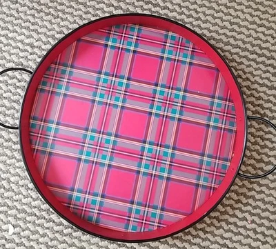 Mackenzie Childs Tartastic Galvanized Serving Tray With Handles 15” One - Image 1 of 4