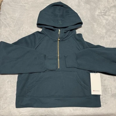 Sudadera con capucha Lululemon Scuba de gran tamaño con media cremallera, Co: azul indochina/dorado, talla: XS/S. Foto 1 de 4