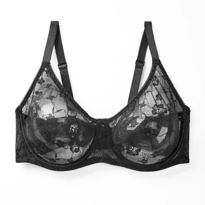 Lencería sexy transparente bralette con aros sujetador de encaje talla grande para mujer Foto 1 de 4