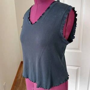 Caribe Salatrand schwarz Baumwolle T-Shirt Large Vintage Y2K V-Ausschnitt Rüschen - Bild 1 von 11