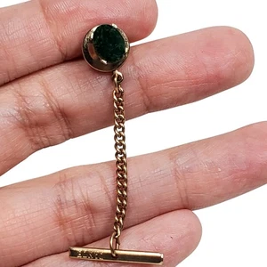 Dante Tie Tack Genuine Green Jade Stone Oval Vtg Corpcore Signed - Picture 1 of 6