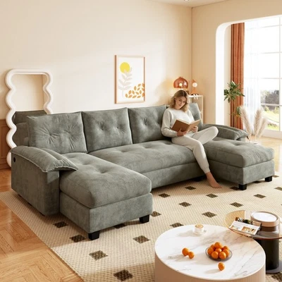 104.7" U-Shaped Sleeper Sofa, Convertible Couch Bed, Oversized Sectional, Grey - Image 1 of 4