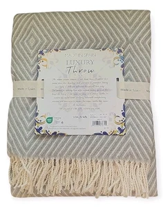 Vialman Luxury Throw Blanket Recycled Cotton 51" X 67 Light Grey Diamond Pattern - Picture 1 of 2
