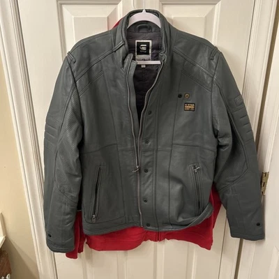G Star RAW Aero Leather Biker Jacket Mens Size Large Moto Zip Up Cafe Racer - Image 1 of 4