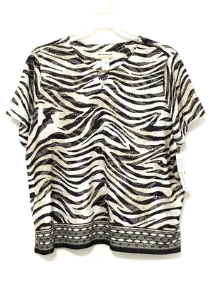 Top manga corta Alfred Dunner 3X negro tostado estampado animal decorativo cuello cuentas Foto 1 de 4