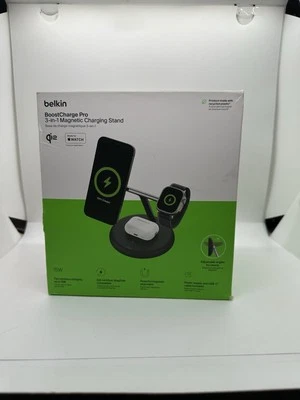 Belkin Boost Charge Pro 3-in-1 Qi2 Charging Stand w/ Magsafe WIZ023 - NIB Black - Image 1 of 4