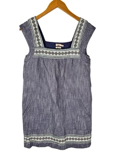 FAHERTY Women's Denim Embroidered Hailee Sleeveless Organic Cotton Dress Small - Picture 1 of 5