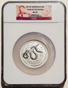 2013 P SILVER AUSTRALIA $8 LUNAR YEAR OF THE SNAKE 5 OZ OUNCE COIN NGC MS 69 - Picture 1 of 4