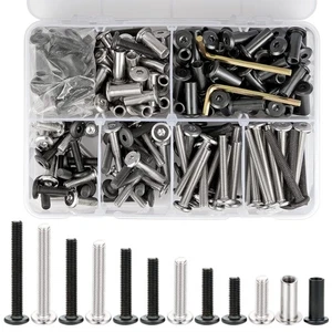 100 Sets M6 Bolts and Barrel Nuts Kit - Mixed Silver and Black Steel Hex Metr... - Picture 1 of 6