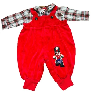 Pagliaccetto schiaccianoci vintage anni 90 disegnato da Great Guy Natale a quadri bambino 3/6 mo - Foto 1 di 6