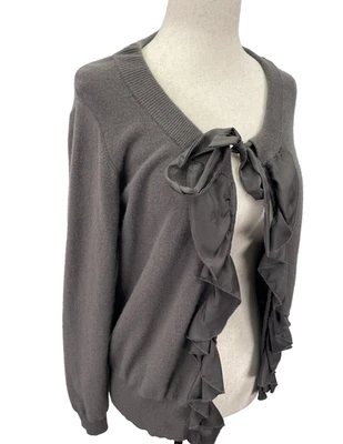 Suéter Pure DKNY Mujer Grande Volantes Frontal Pajarita Cárdigan Lana Cachemira Seda Foto 1 de 4