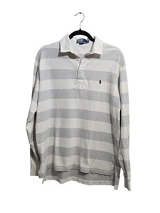 De Colección Polo Ralph Lauren Blanco Gris Polo Rayas Rugby Camisa Para Hombres Talla Mediana - Imagen 1 de 13