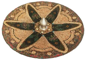 TRAMP ART tipo raro MOSAICO PERLINE pesante 14" vassoio ciotola bassa con mandrino 7 libbre - Foto 1 di 23