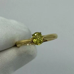 FINE Fancy Vivid Yellow Green Diamond 0.51 Carat Solitaire 18 Karat Gold Ring - Picture 1 of 10