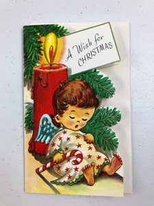 Vintage 1960s Carrington Co. Christmas Card w/ Envelope Baby Child Angel Resting - Picture 1 of 3