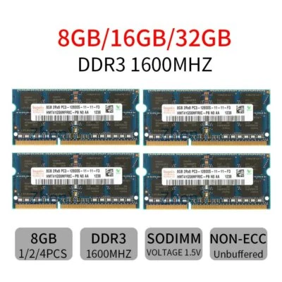 32GB 16GB 8GB 1600MHz DDR3 PC3-12800 SODIMM Notebook Laptop Memory Hynix Lot BT - Image 1 of 4