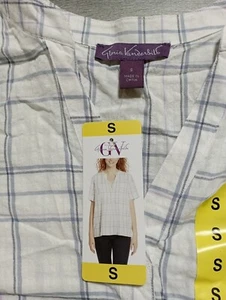 Gloria Vanderbilt Shirt Adult Small Striped Short Sleeve Casual V-Neck Womens - Picture 1 of 5