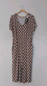 Kim & Co Brazil Jersey Dolman Sleeve Gaucho Jumpsuit Petite Black Geo 2XL BNWT - Picture 1 of 4